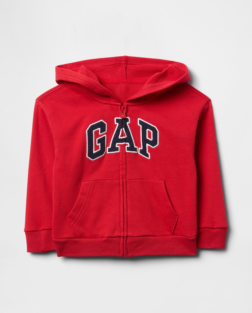 Sweatshirt com Capuz, Fecho de Correr com Logótipo e Bolsos Canguru Vermelho-1