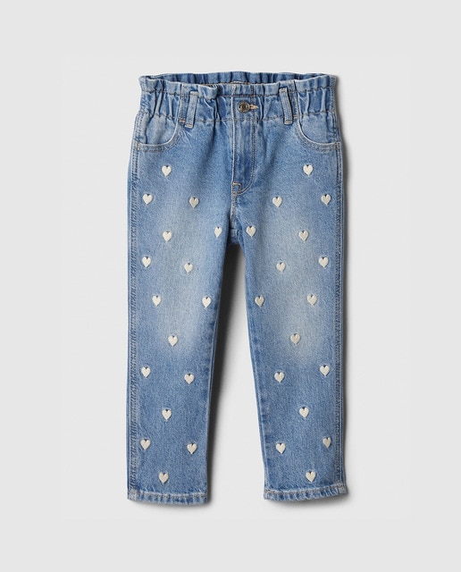 Imagem 0 de Jeans com Corações Bordados e Elástico na Cintura