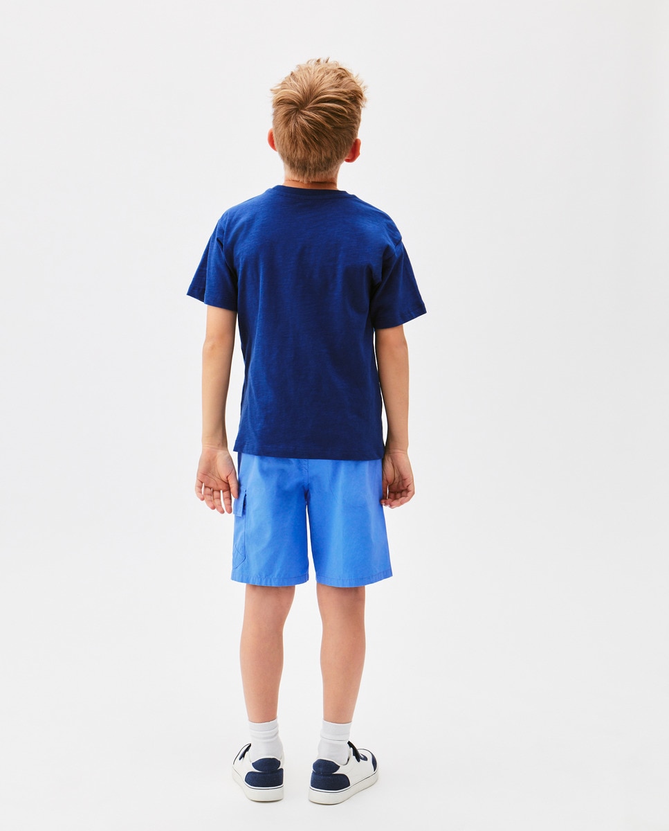T-shirt Estampada com Bordado Azul-3