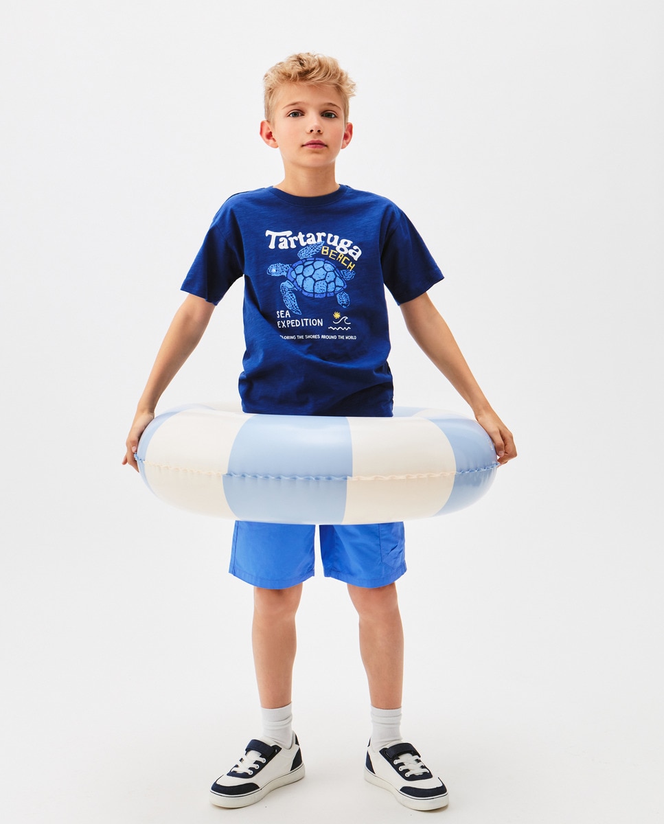 T-shirt Estampada com Bordado Azul-2