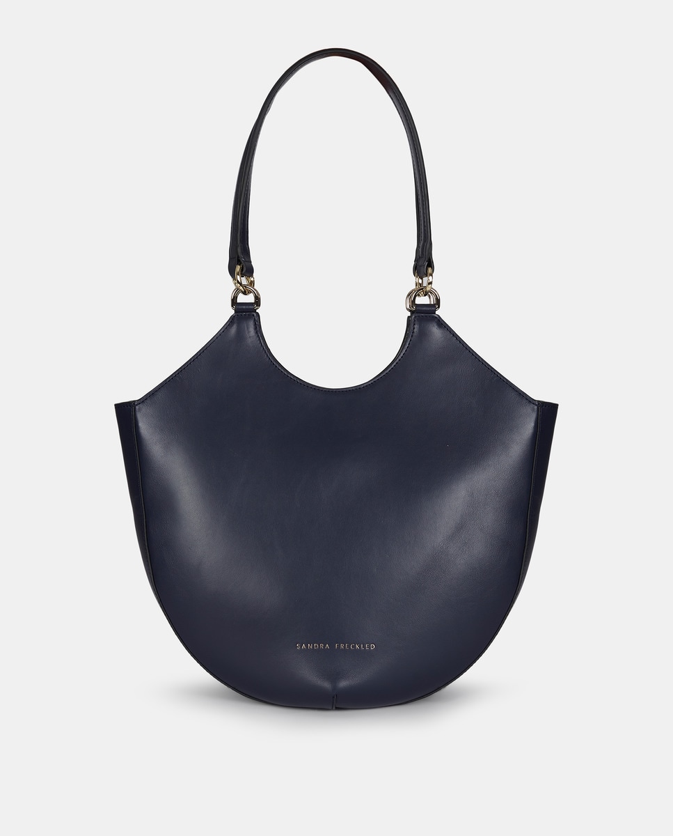Mala Crossbody em Pele com Alças Curtas - Preto Azul-marinho-1