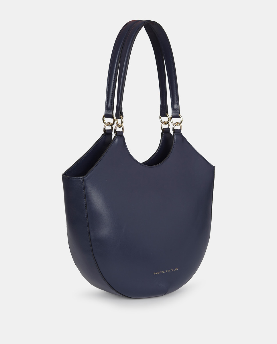 Mala Crossbody em Pele com Alças Curtas - Preto Azul-marinho-2