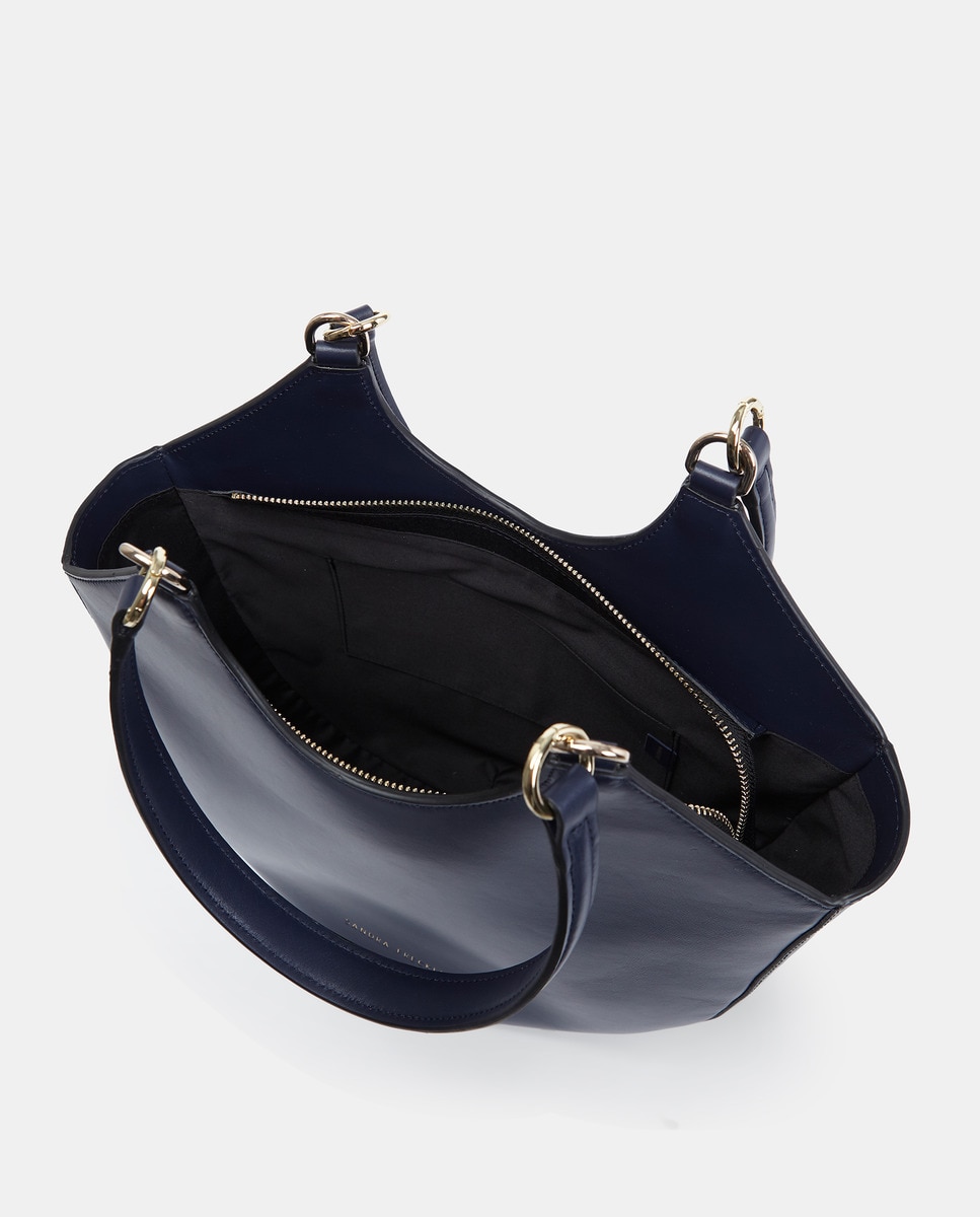 Mala Crossbody em Pele com Alças Curtas - Preto Azul-marinho-3