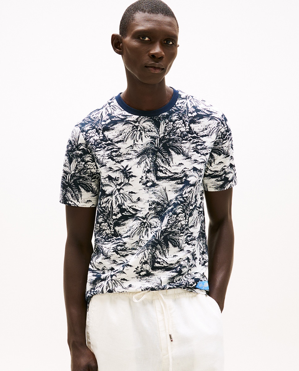 T-shirt com Estampado Tropical Multicolor-1