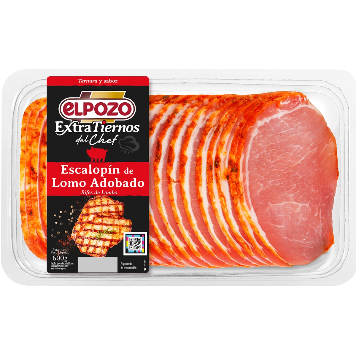 EXTRATIERNOS escalopín de lomo de cerdo adobado filetes finos sin gluten y sin lactosa bandeja 600 g - Elpozo
