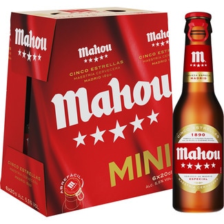 MAHOU 5 ESTRELLAS cerveza rubia original mini pack 6 bottles 20 cl