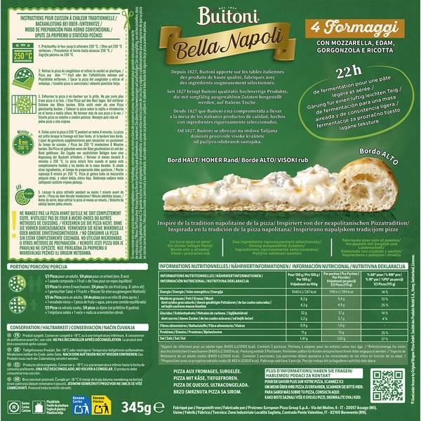 Pizza 4 Formaggi mit Mozzarella, Edamer, Gorgonzola und Ricotta Karton 345 g