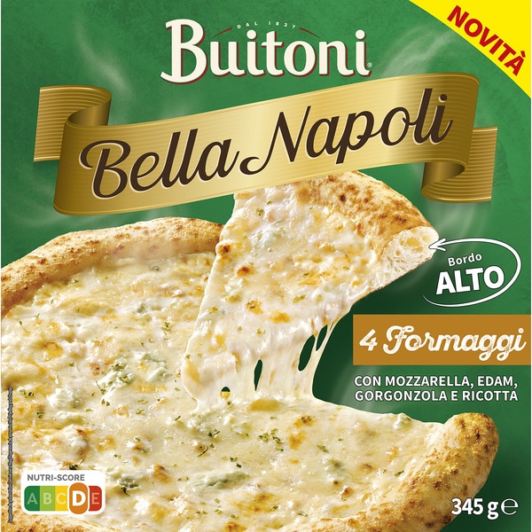 Pizza 4 Formaggi mit Mozzarella, Edamer, Gorgonzola und Ricotta Karton 345 g