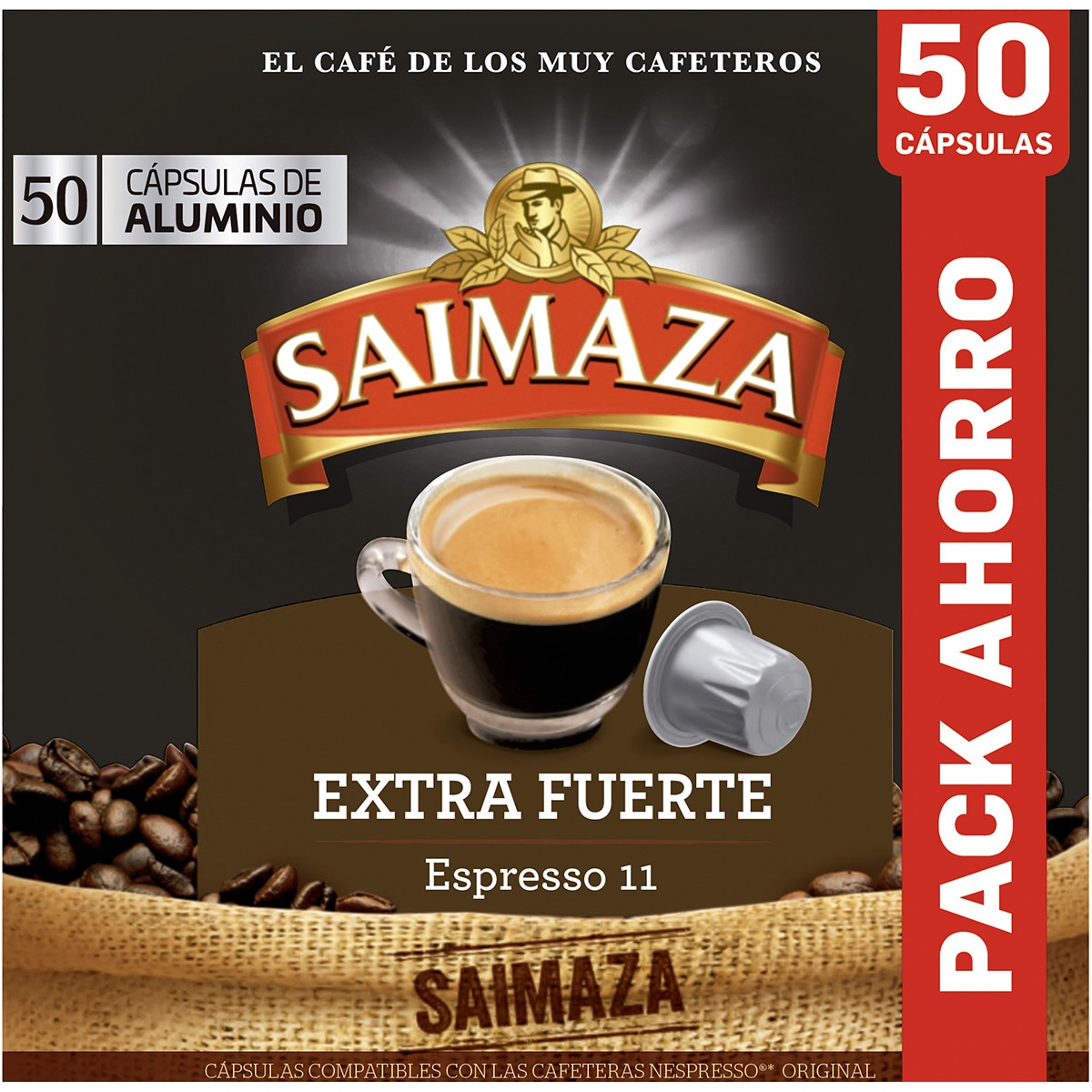 Café Espresso extra fuerte intensidad 11 pack ahorro estuches 50 cápsulas compatibles con máquinas Nespresso - Saimaza