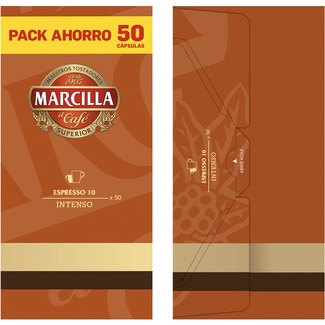 Café Espresso Intenso intensidad 10 pack ahorro estuche 50 cápsulas cápsulas compatibles con máquinas Nespresso - Marcilla