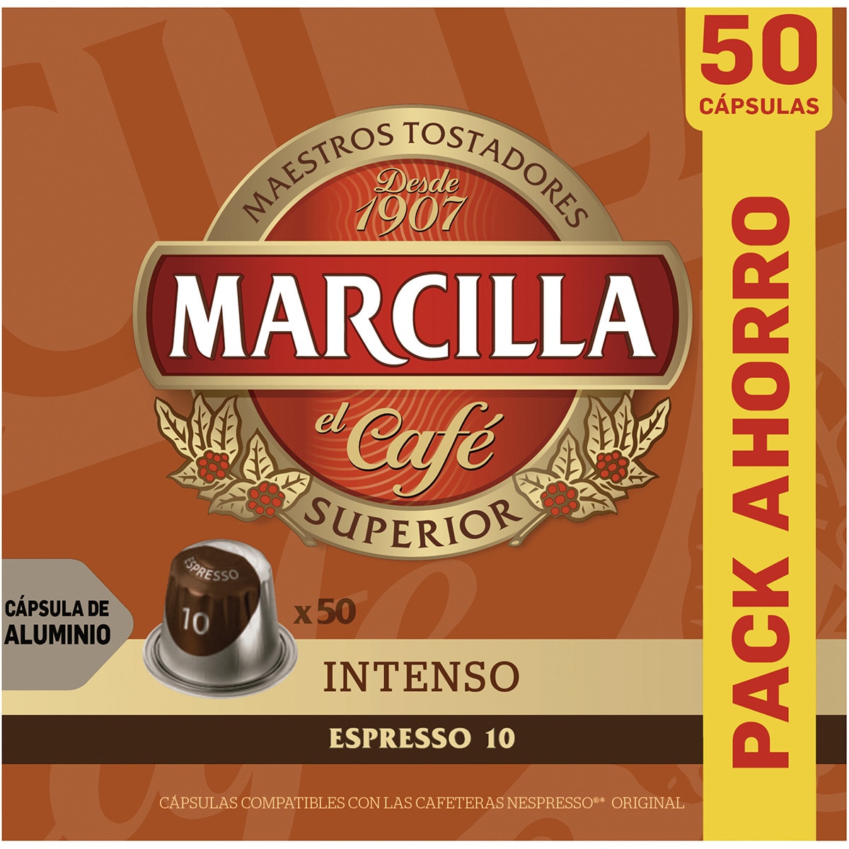 Café Espresso Intenso intensidad 10 pack ahorro estuche 50 cápsulas cápsulas compatibles con máquinas Nespresso - Marcilla