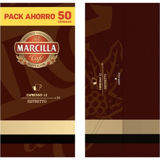 Café Espresso Ristretto intensidad 12 pack ahorro estuche 50 cápsulas compatibles con máquinas Nespresso - Marcilla