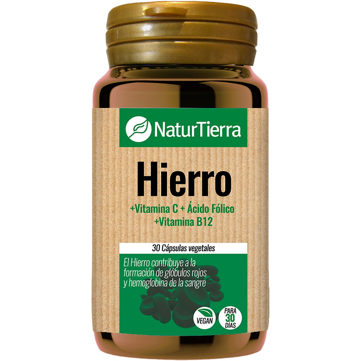Hierro con vitamina C, ácido fólico, y vitamina B12 envase 30 cápsulas vegetales - Naturtierra
