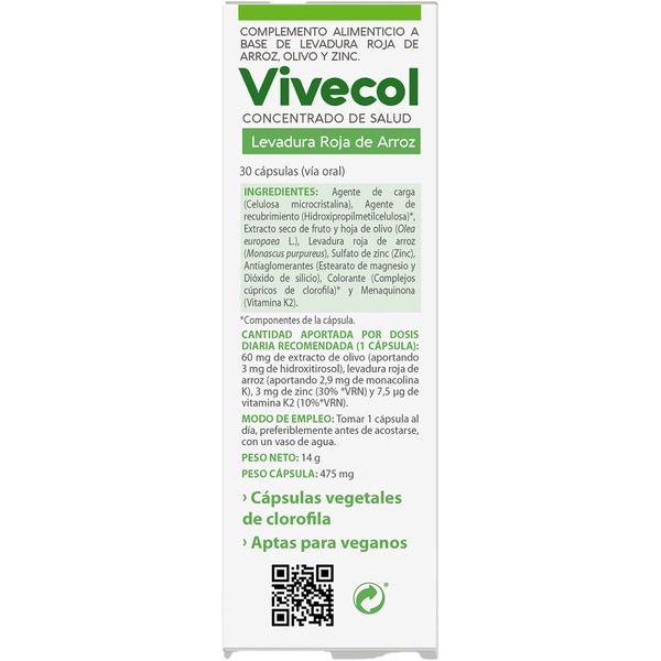Vivecol rote Reishefe glutenfrei Karton 30 Kapseln Chlorophyll-Pflanzen