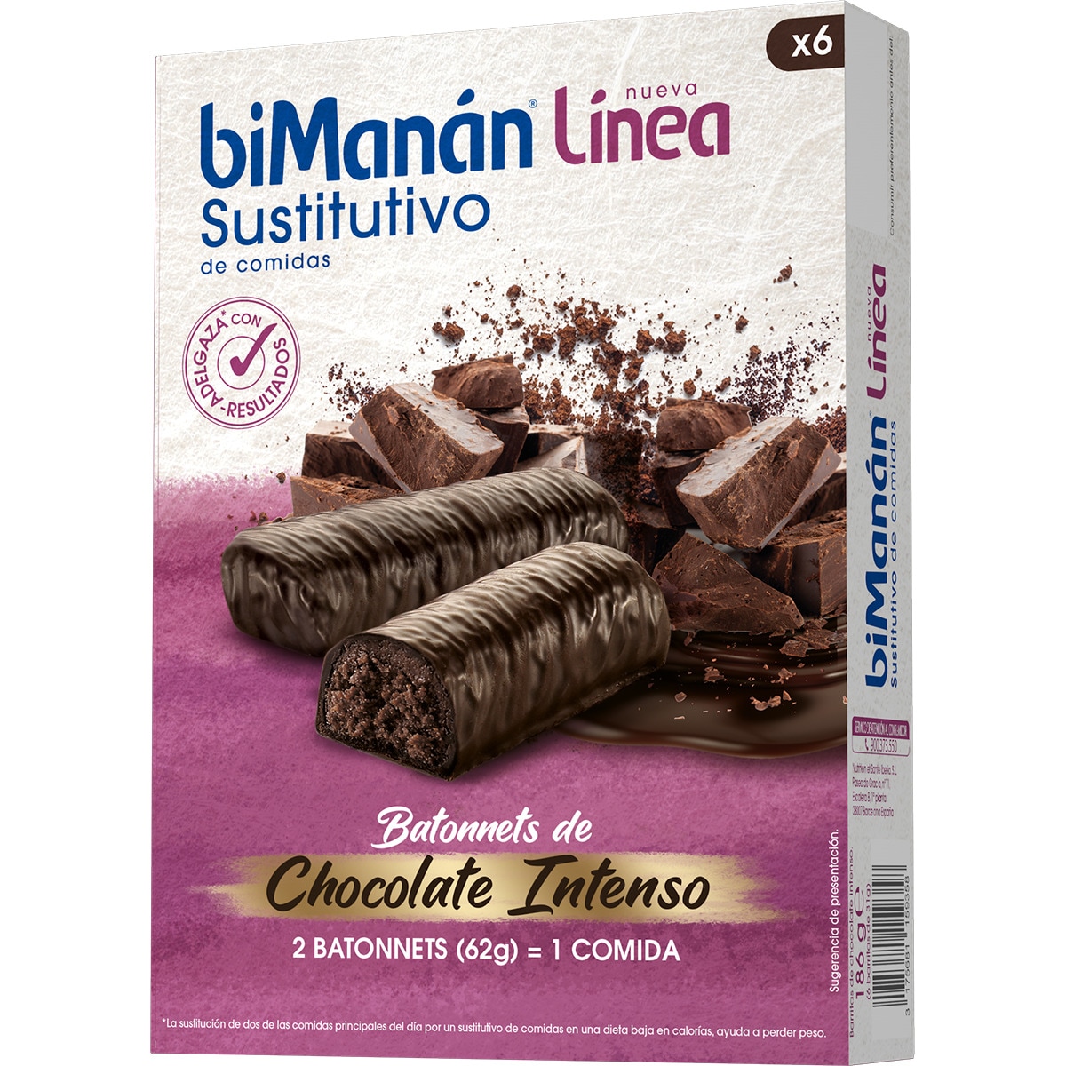 Línea batonnets sabor chocolate intenso sustitutivo de una comida 6 unidades caja 186 g - Bimanan