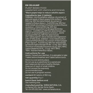 Celulimp con rusco, cola de caballo y semillas de uva negra Nutrición y Dieta estuche 60 comprimidos - Soria Natural