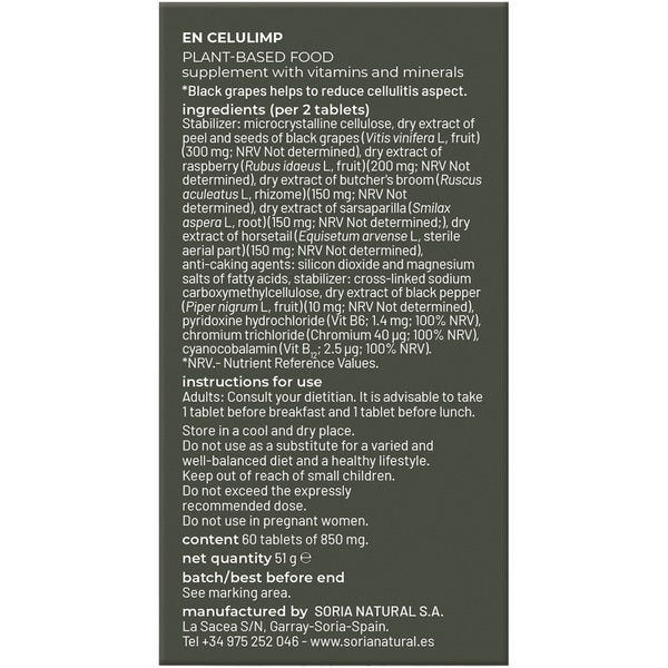 Celulimp mit Mäusedorn, Zinnkraut und schwarzen Traubenkernen Pflege und Diät Karton 60 Tabletten