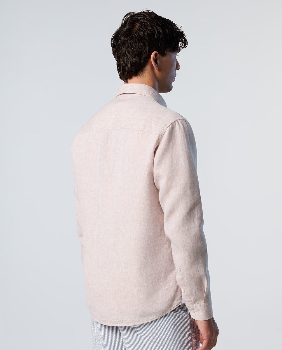 Camisa de Linho com Gola Aberta Bege-2