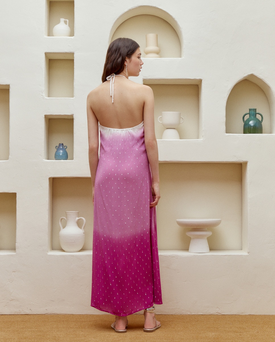 Vestido Midi com Alças, Gola Halter e Abertura Buganvília-3