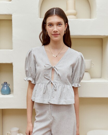 Imagen 0 de Top de mujer de manga corta con print de rayas