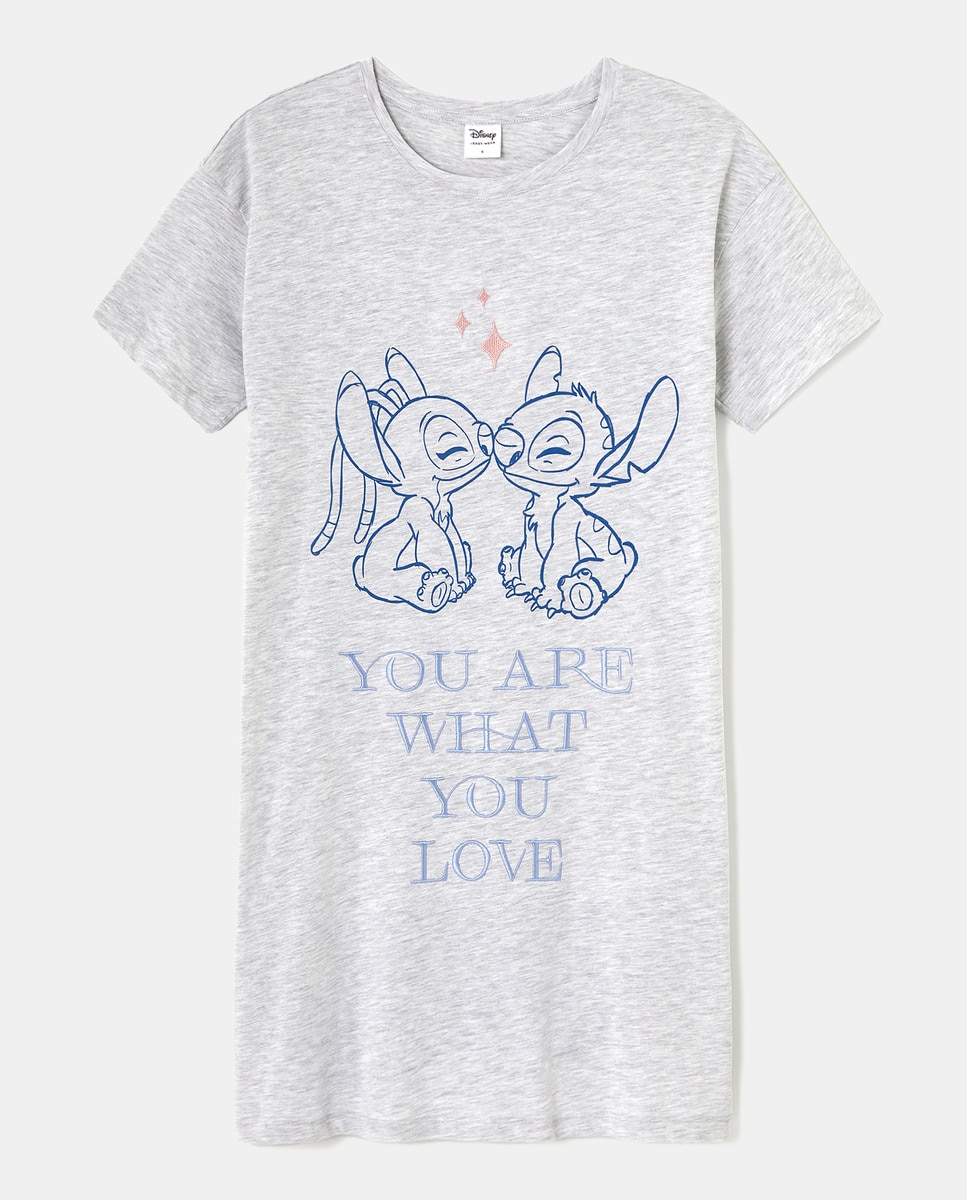 Camisa de Dormir Stitch and Angel Cinzento-claro-3