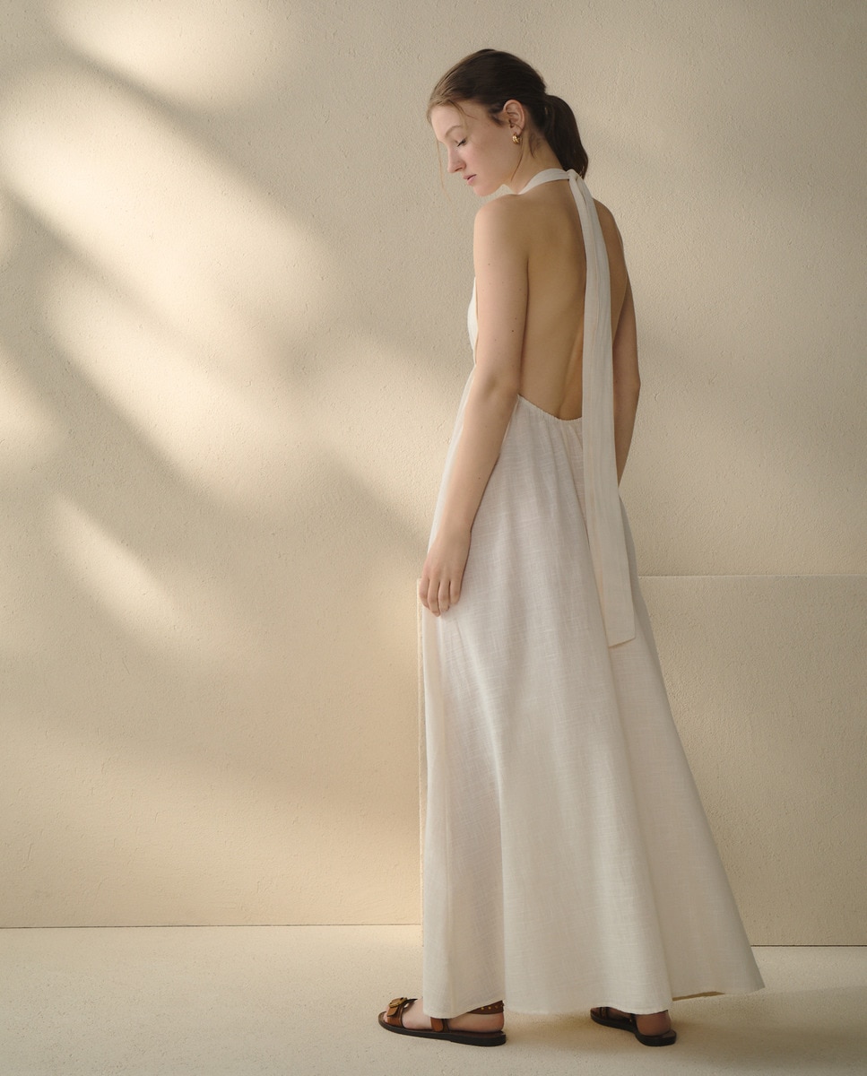 Vestido Comprido com Gola Halter Branco-marfim-6