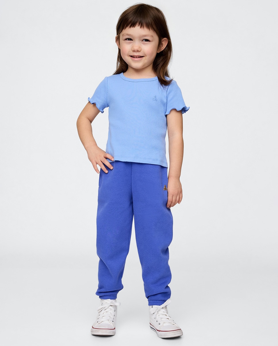 Joggers com Cintura Elástica e Bolsos Inclinados à Frente Azul-2