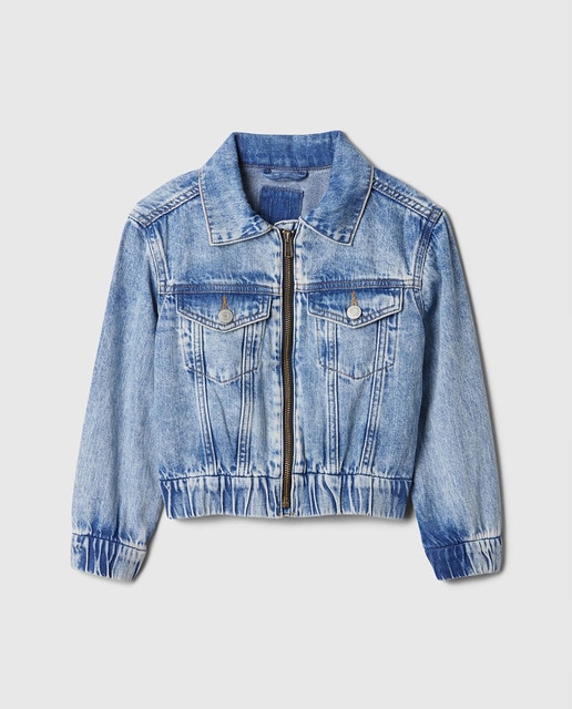 Imagen 0 de Cazadora vaquera de niña con cuello abierto y cremallera en la parte delantera