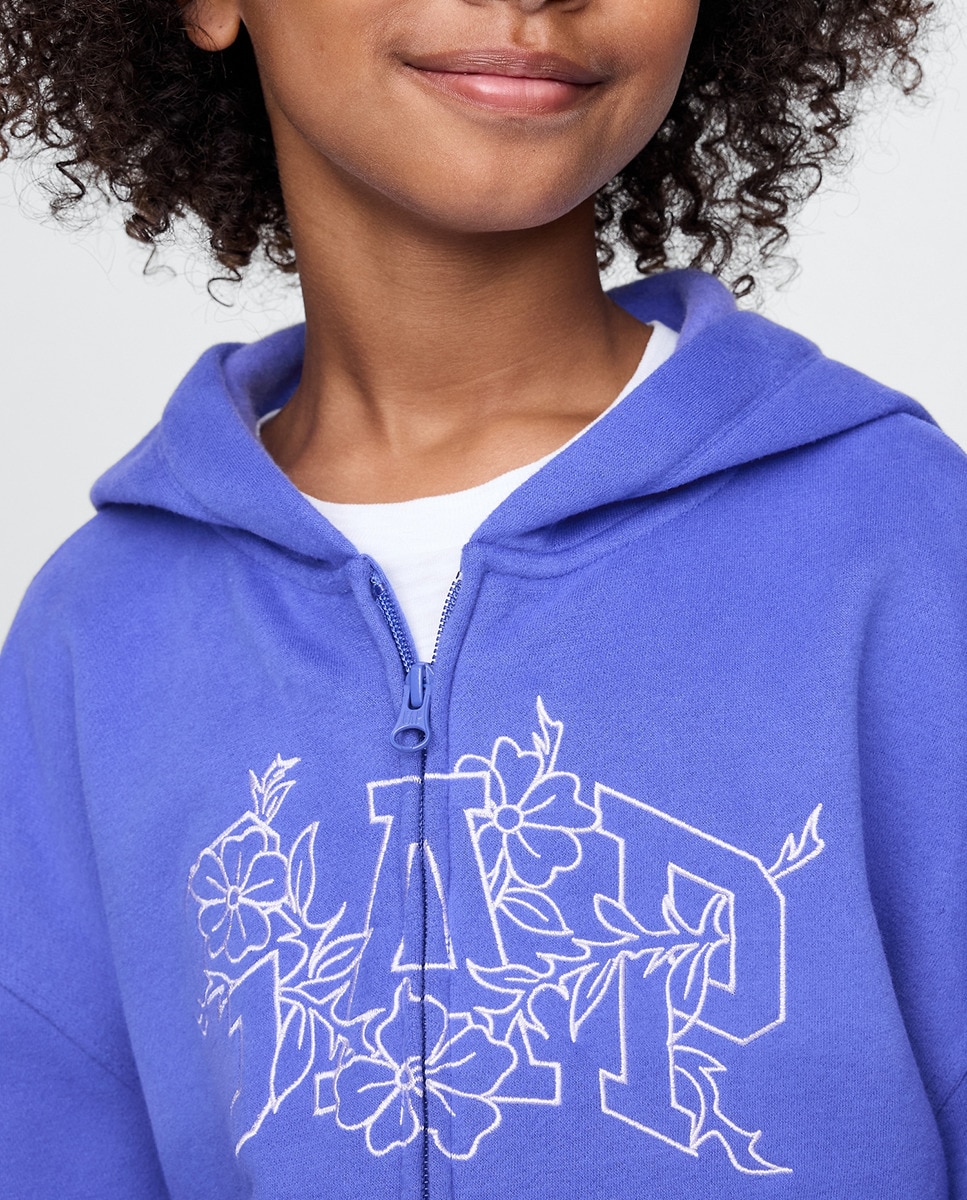 Sweatshirt com Logótipo, Capuz e Fecho de Correr Azul-5