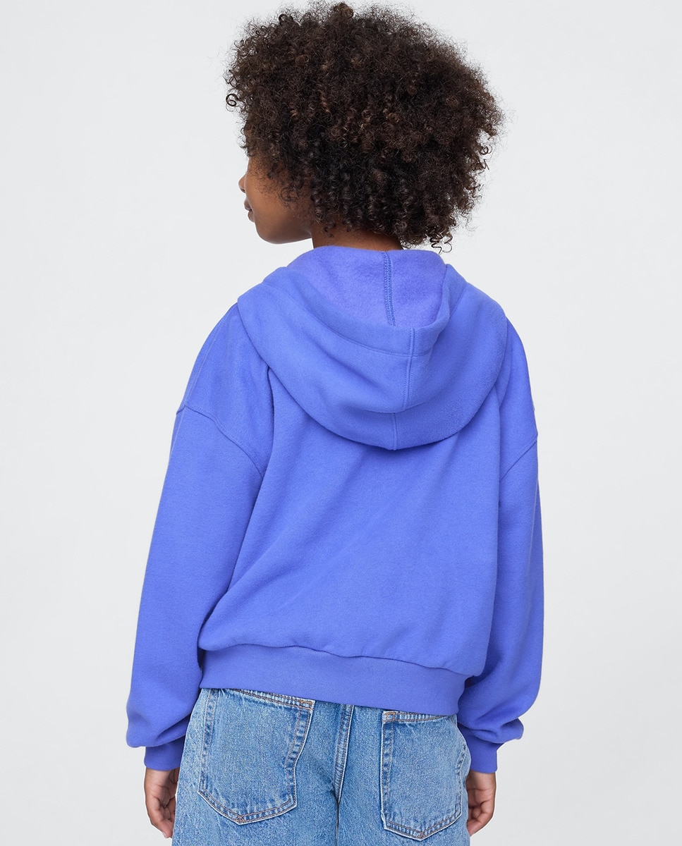 Sweatshirt com Logótipo, Capuz e Fecho de Correr Azul-3