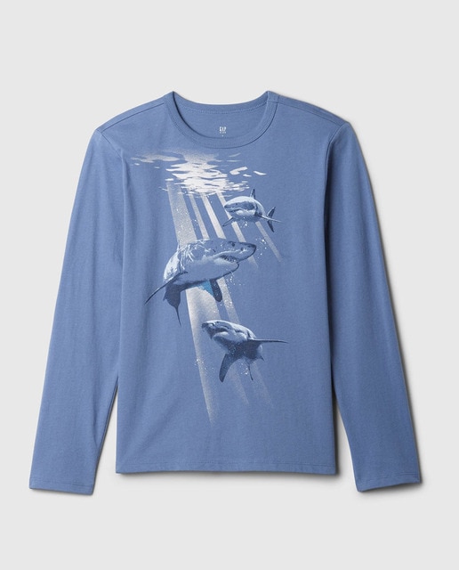 Camiseta de niño de manga larga con cuello redondo y gráfico en la parte delantera