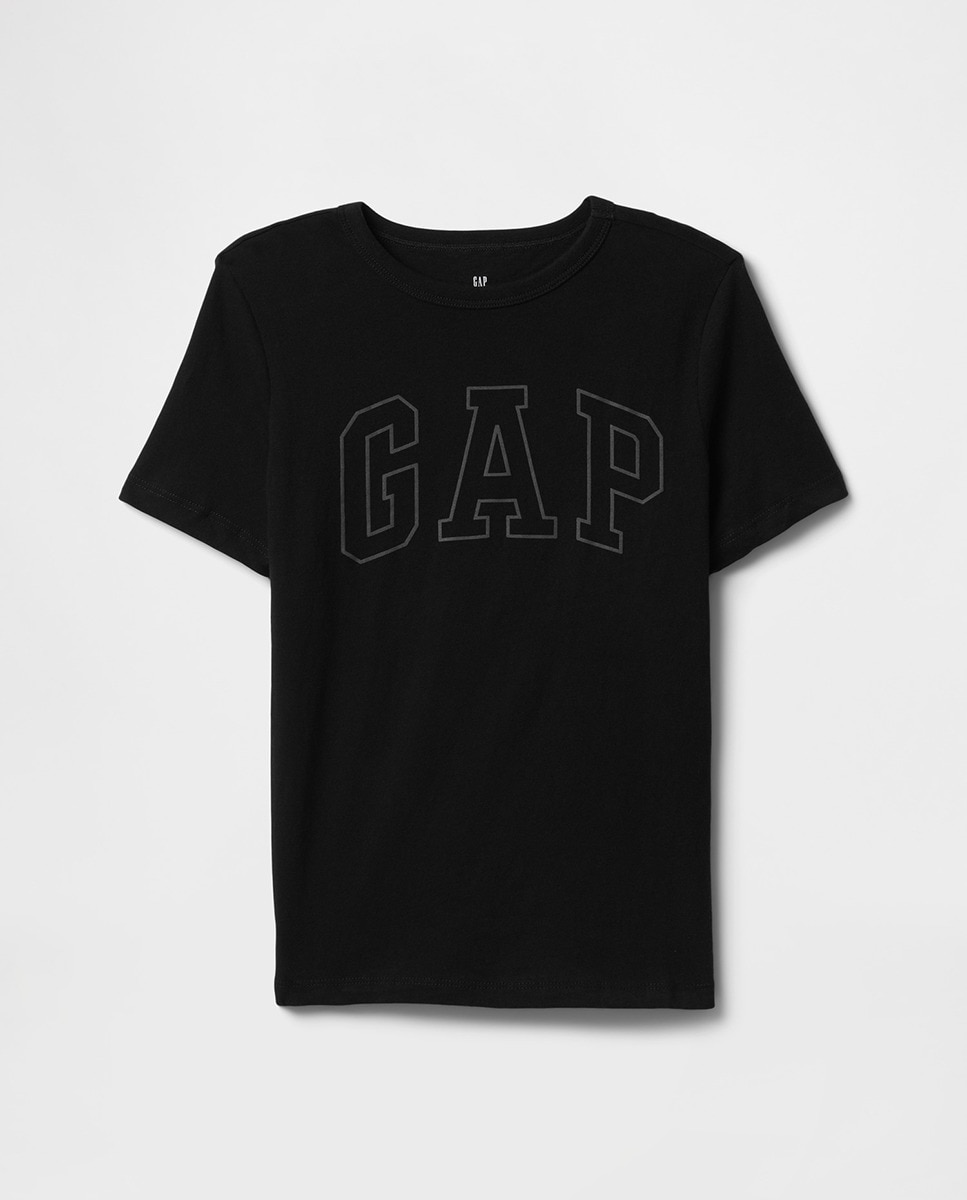 T-shirt com Gola Redonda e Manga Curta Preto-1
