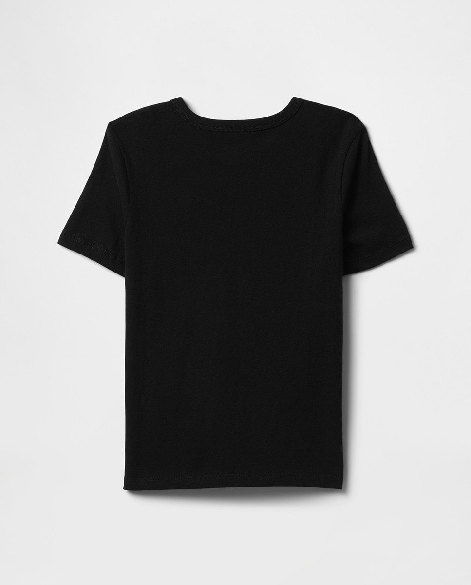 T-shirt com Gola Redonda e Manga Curta Preto-2