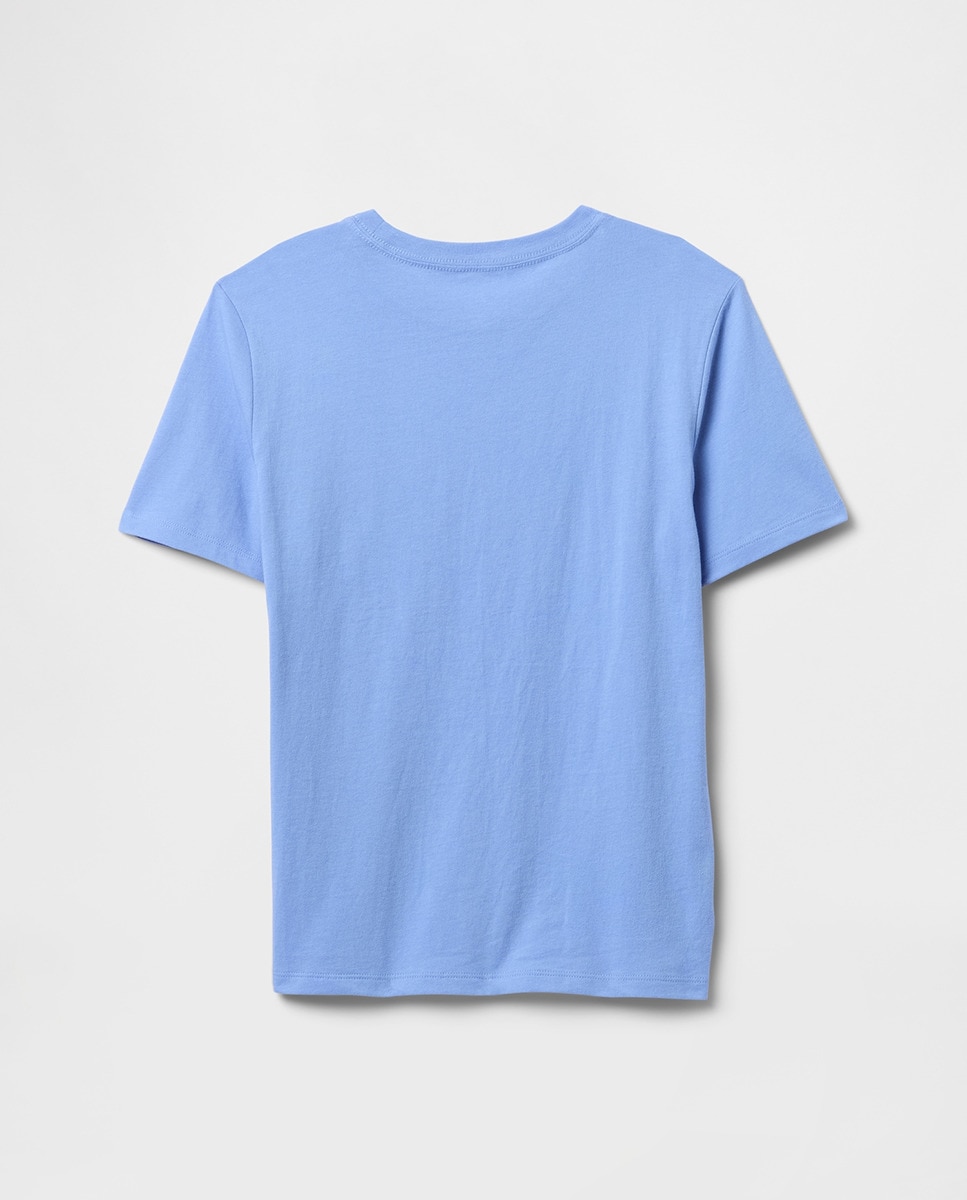 T-shirt com Bolso com Logótipo no Peito e Manga Curta Azul-claro-2