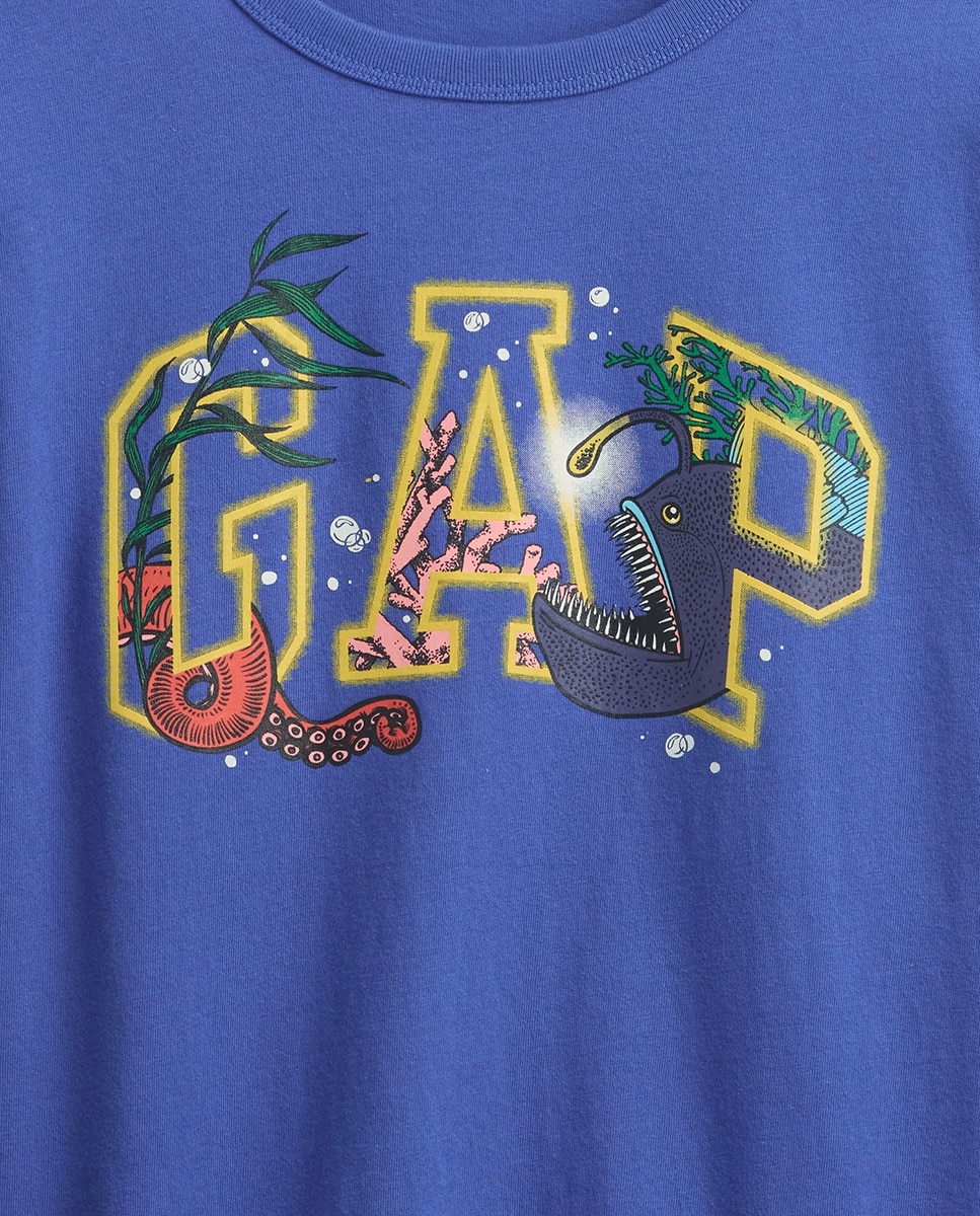 T-shirt de Manga Curta com Gola Redonda Azul-2
