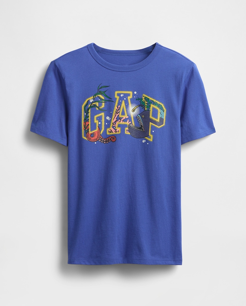 T-shirt de Manga Curta com Gola Redonda Azul-1