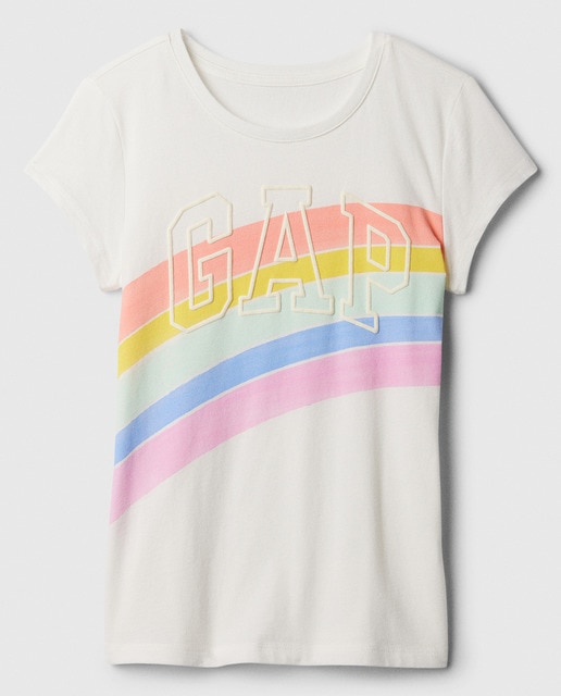 Camiseta de niña con manga corta y estampado arco íris