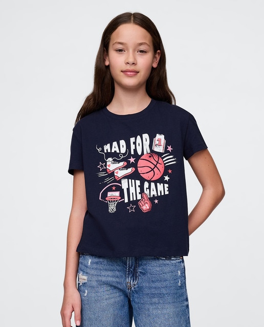 Imagem 0 de T-shirt Gráfica de Malha de Algodão Suave com Decote Redondo e Manga Curta