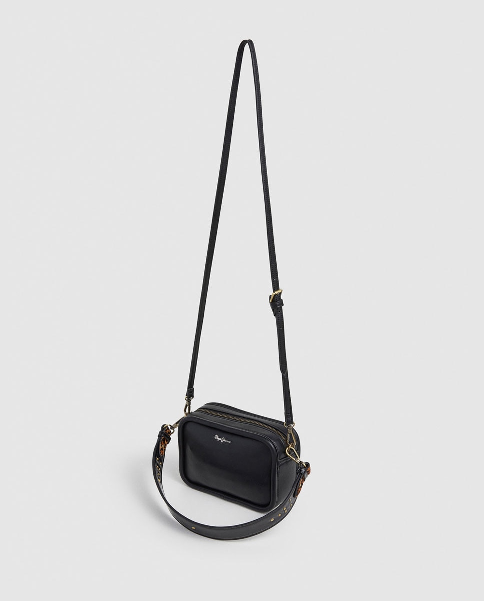 Mala Tipo Camera Bag Keyra Leo com Combinação à Frente de Animal Print, Tom Uniforme e Logótipo Preto-3