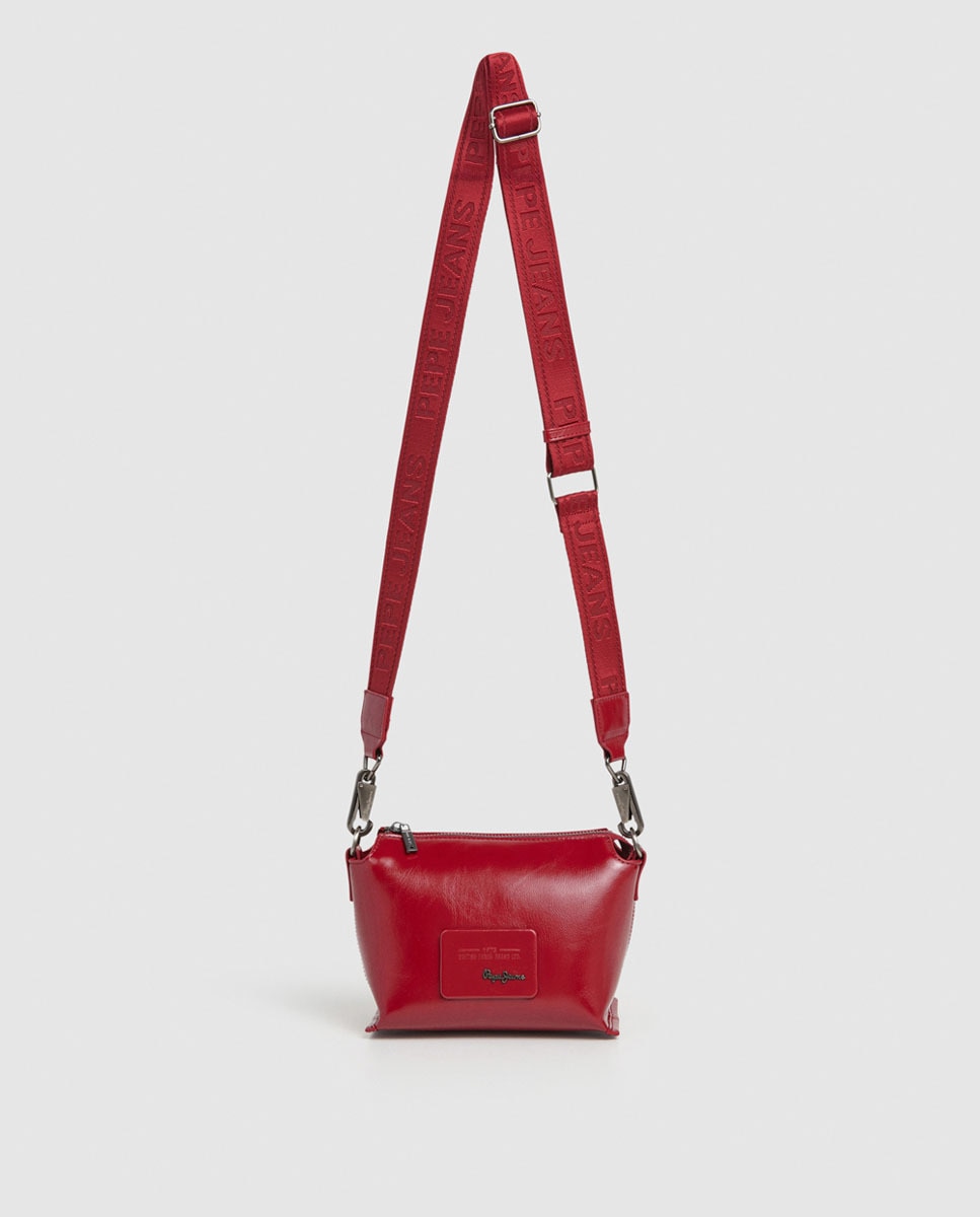 Mala a Tiracolo Edith Glossy Pequena com Exterior com Brilho Vermelho-2