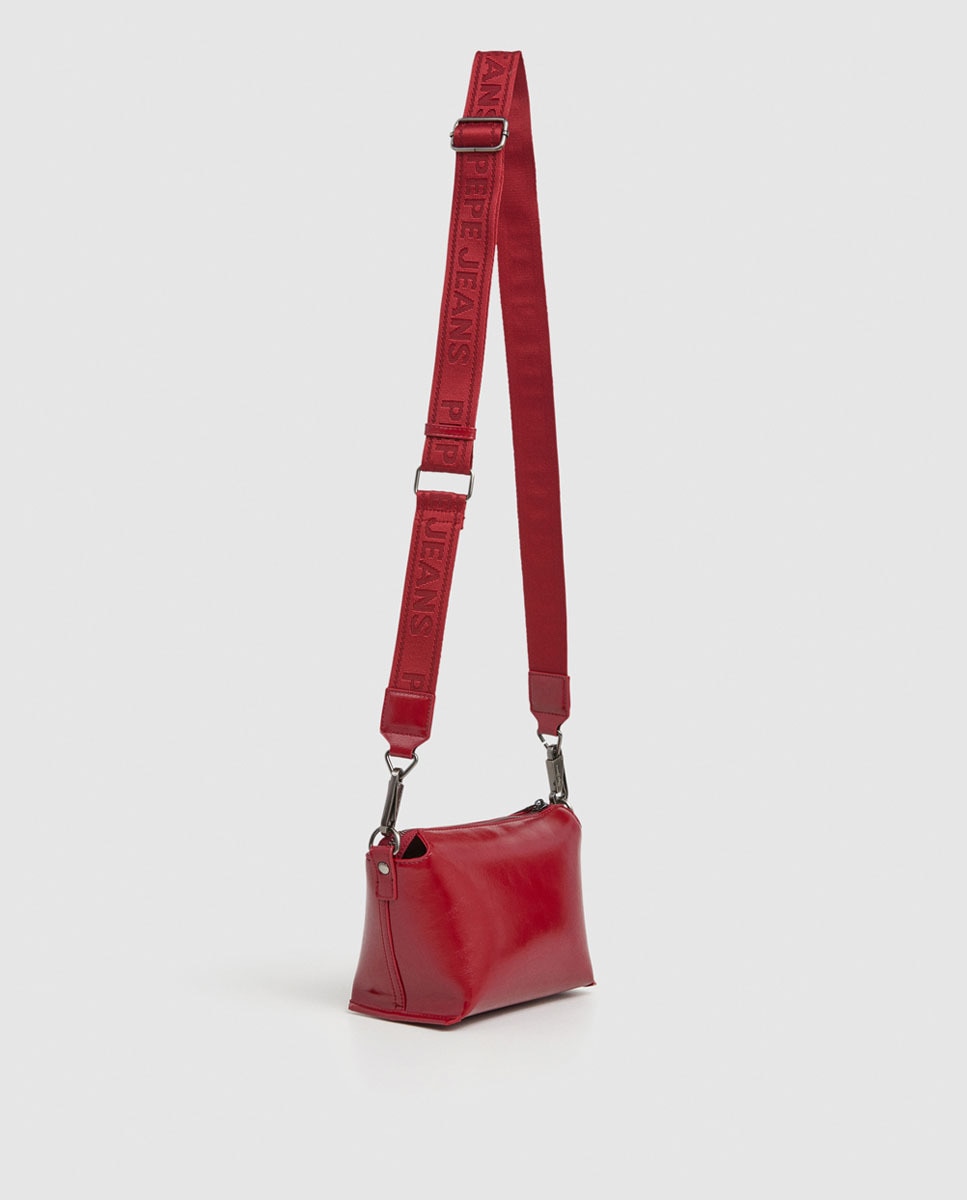 Mala a Tiracolo Edith Glossy Pequena com Exterior com Brilho Vermelho-3