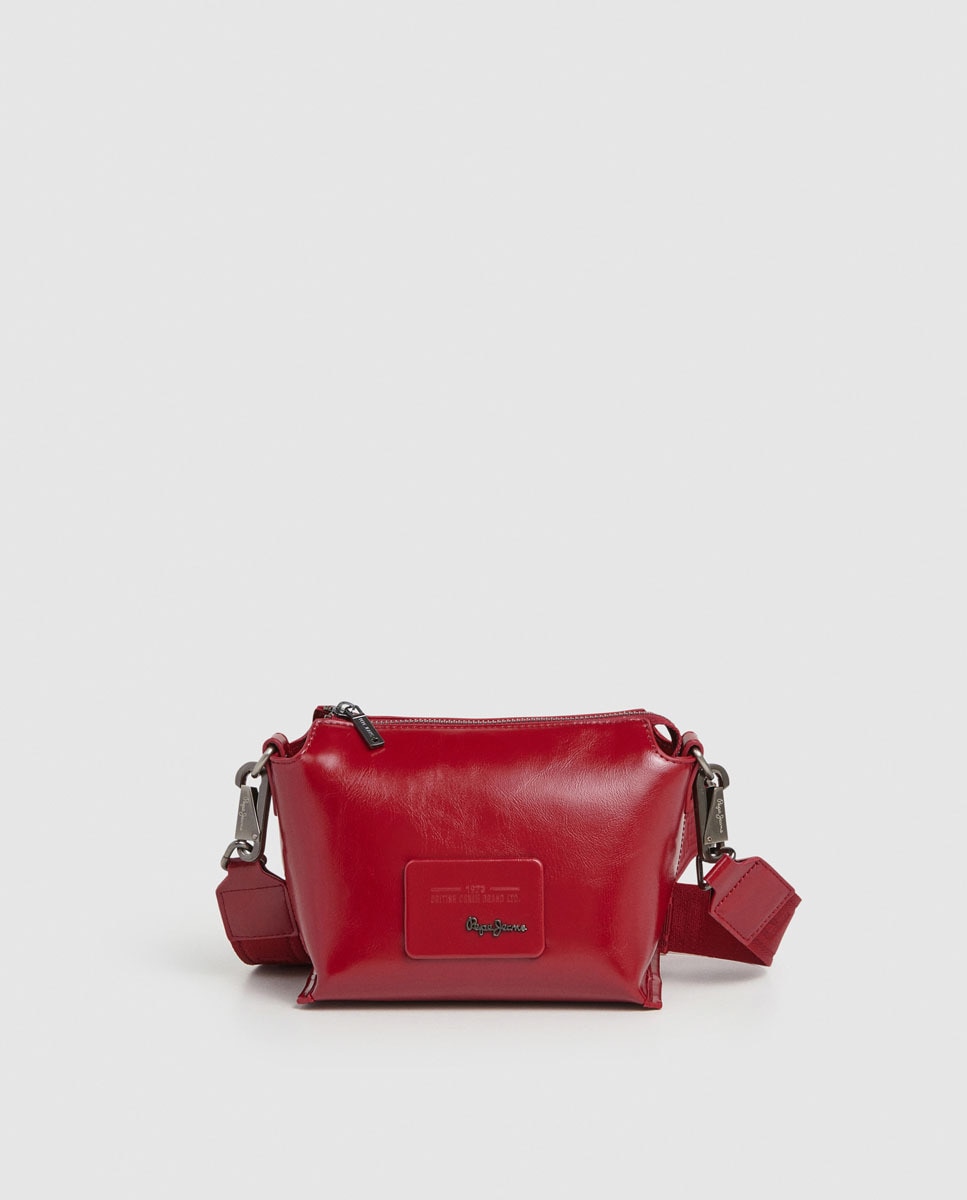 Mala a Tiracolo Edith Glossy Pequena com Exterior com Brilho Vermelho-1