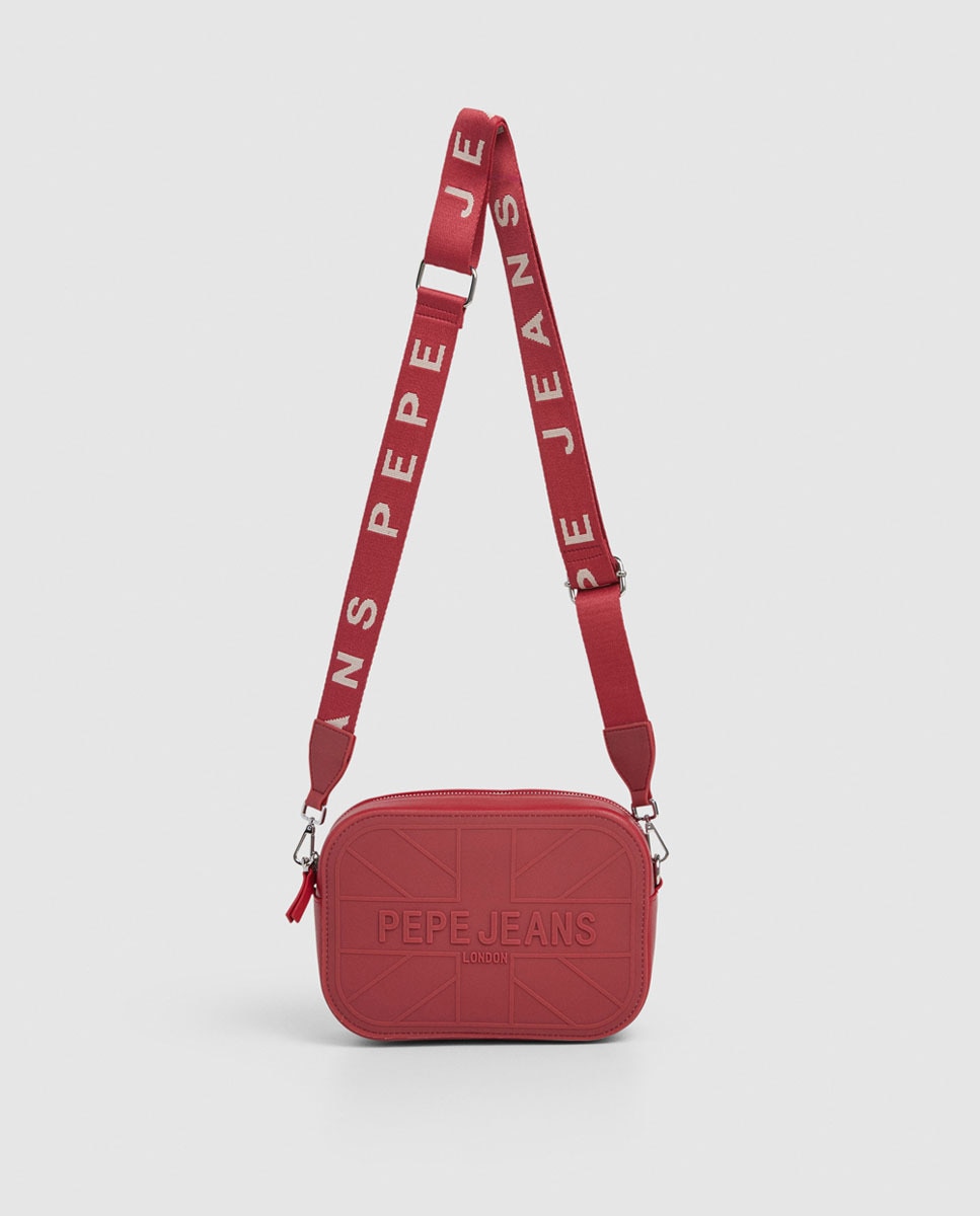 Mala Tipo Camera Bag Grace com Textura Engomada e Logótipo com Bandeira Vermelho-2