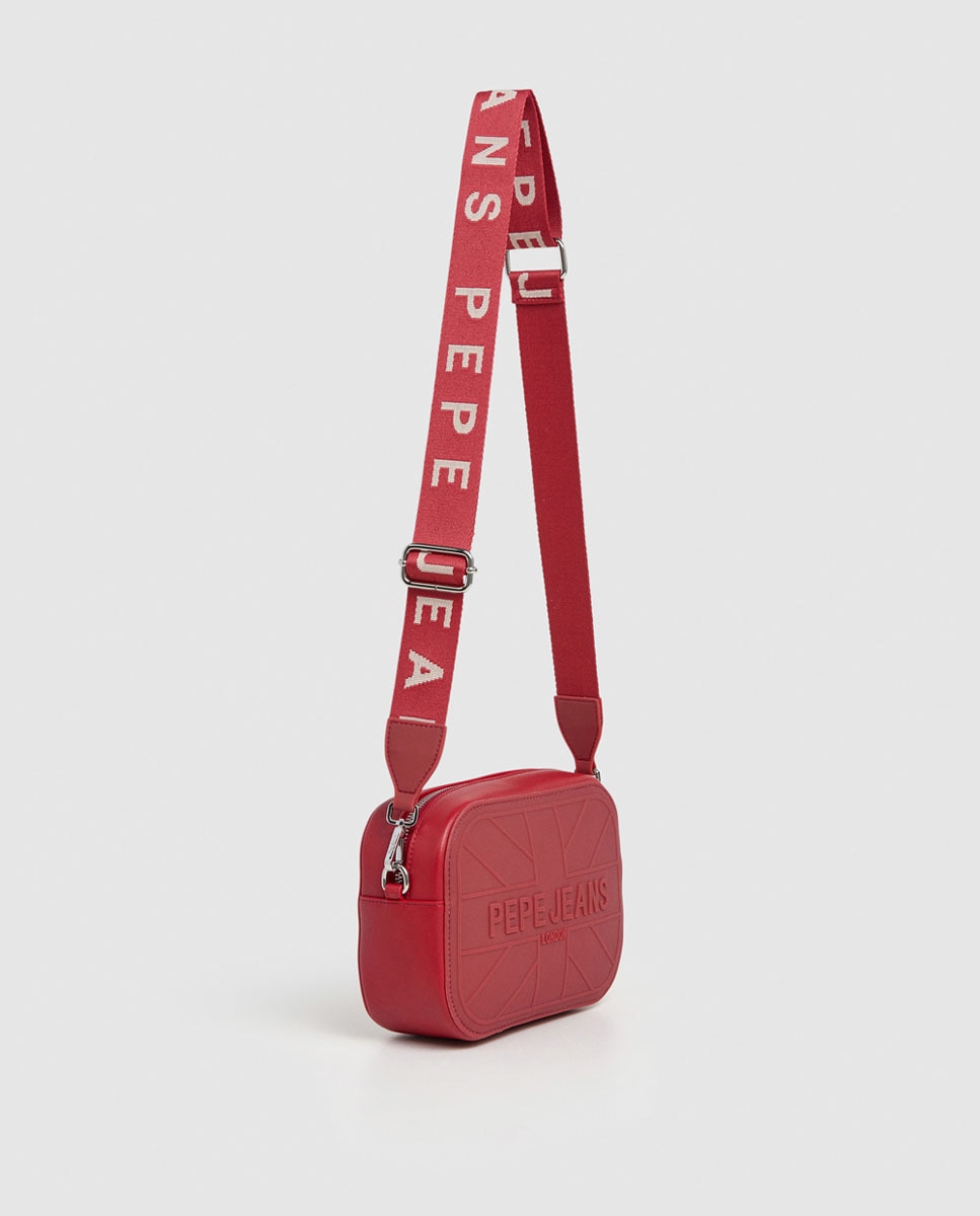 Mala Tipo Camera Bag Grace com Textura Engomada e Logótipo com Bandeira Vermelho-3