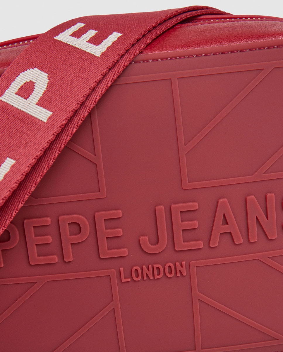 Mala Tipo Camera Bag Grace com Textura Engomada e Logótipo com Bandeira Vermelho-4