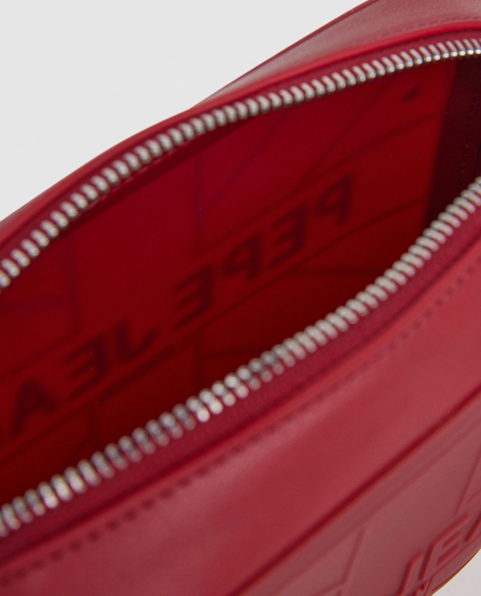 Mala Tipo Camera Bag Grace com Textura Engomada e Logótipo com Bandeira Vermelho-5