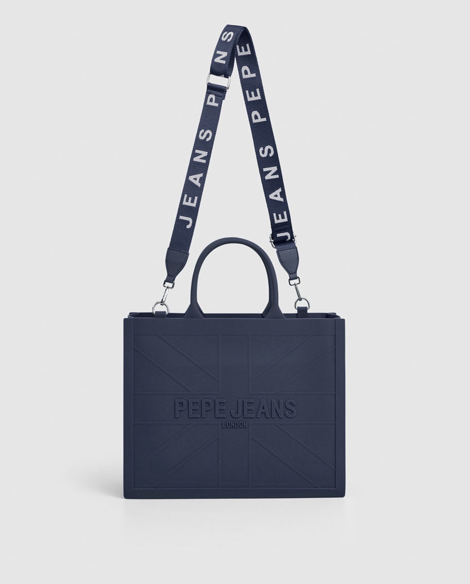 Mala Tipo Tote Gabrielle de Borracha com Logótipo Gravado Azul-marinho-2