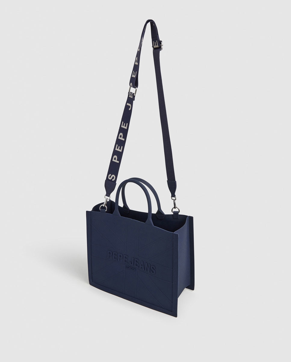Mala Tipo Tote Gabrielle de Borracha com Logótipo Gravado Azul-marinho-3