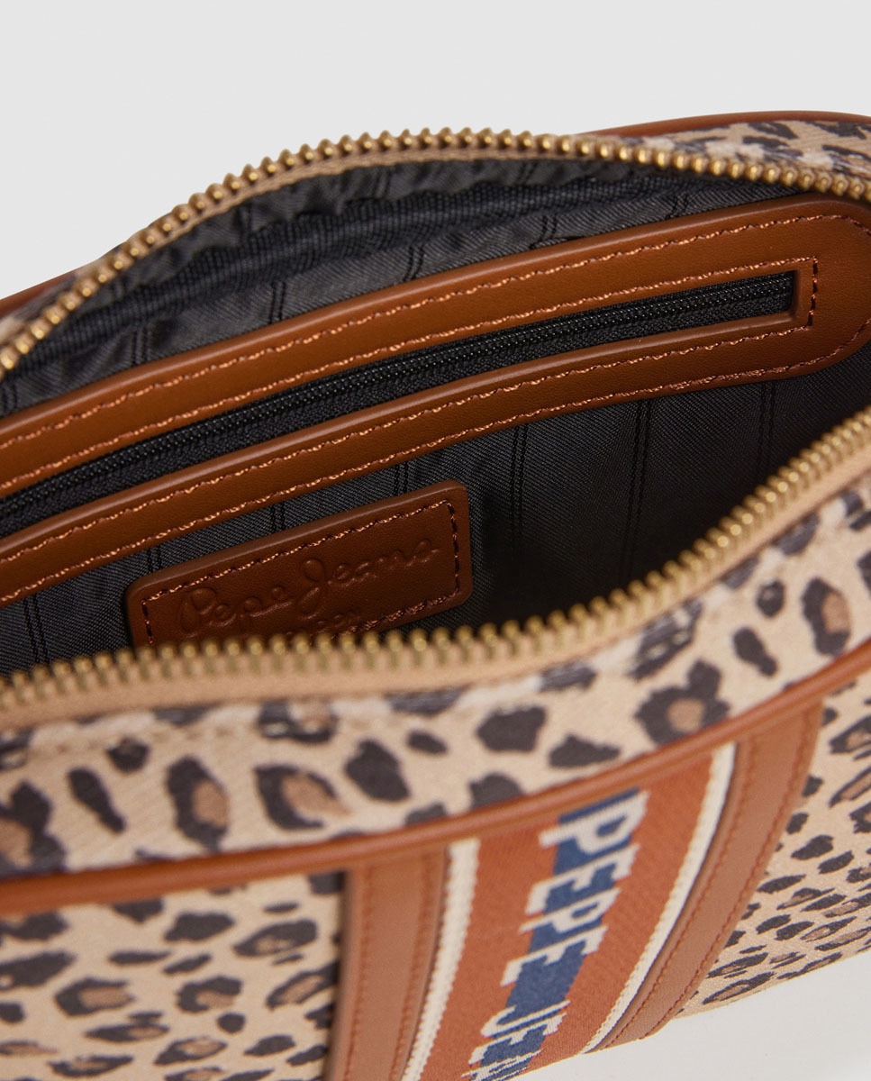 Mala Tipo Camera Bag Gerda em Animal Print com Fita com Logótipo Bege-5