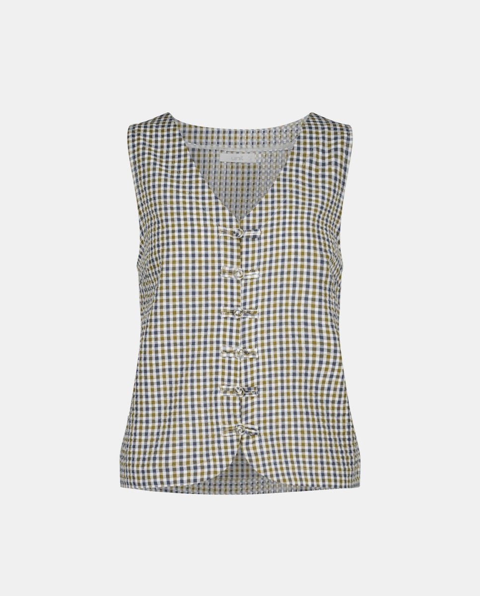 Chaleco de mujer de cuadros combinado Verde-4